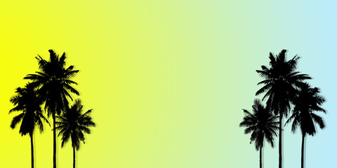 Abstract summer tropical backgrounds set with coconut. Colorful palm trees illustration pattern yellow and blue background.