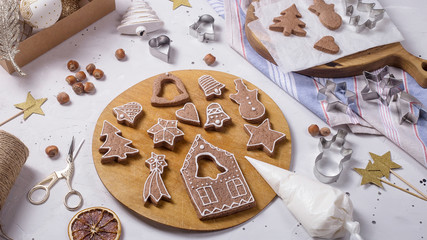 Traditional Christmas gingerbread next to the festive decor