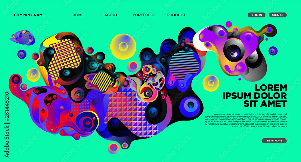 Poster modern colorful landing page abstract fluid background template. wave liquid shape in colorful websi