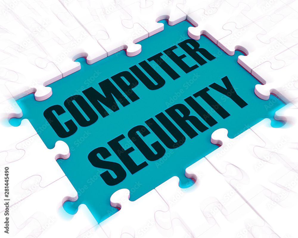 Poster cybersecurity or computer security encryption to guard against attack - 3d illustration