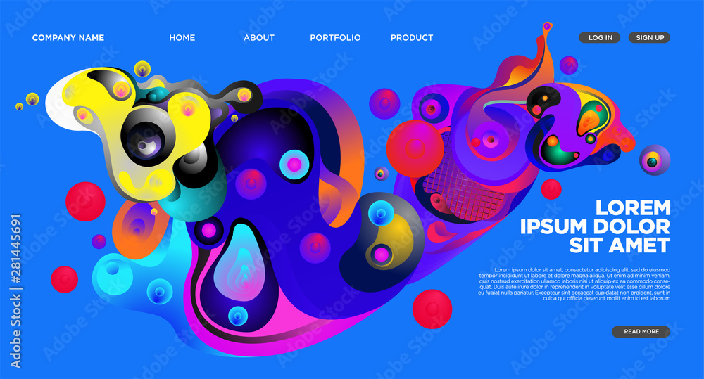 Poster modern colorful landing page abstract fluid background template. wave liquid shape in colorful websi