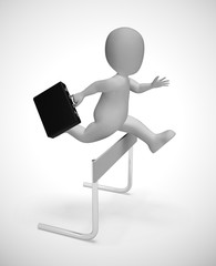 Overcoming obstacles depicted by a man jumping over a hurdle - 3d illustration