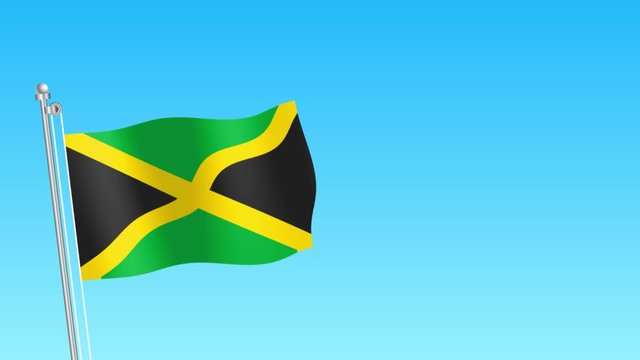 Rise of Jamaica flag. Jamaica flag on blue sky background