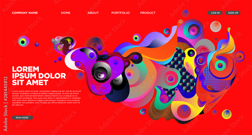 Poster modern colorful landing page abstract fluid background template. wave liquid shape in colorful websi