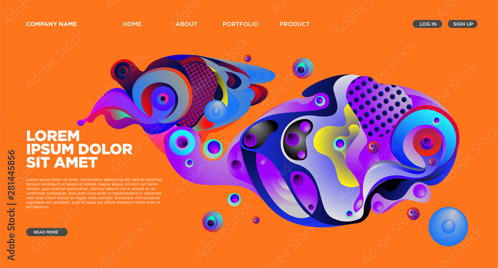 Aufkleber modern colorful landing page abstract fluid background template. wave liquid shape in colorful websi