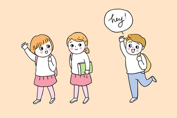Cartoon cute back to school boy and girl vector.
