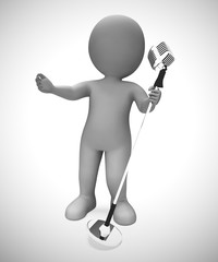 Singer singing songs with a microphone at a concert- 3d illustration
