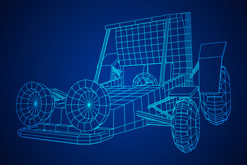 Off road dune buggy car. Terrain vehicle. Outdoor car racing, extreme sport oncept. Wireframe low poly mesh vector illustration