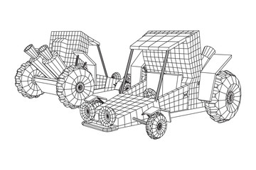 Off road dune buggy car. Terrain vehicle. Outdoor car racing, extreme sport oncept. Wireframe low poly mesh vector illustration