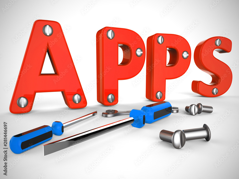 Poster apps store concept or software application icon means mobile or internet development - 3d illustrati