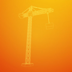 Tower construction building crane. Wireframe low poly mesh vector illustration