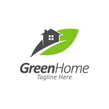 House with leaf logo design template.green house concept icon