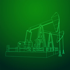 Oil well rig jack. Finance economy polygonal petrol production. Petroleum fuel industry pumpjack derricks pumping drilling. Wireframe low poly mesh vector illustration
