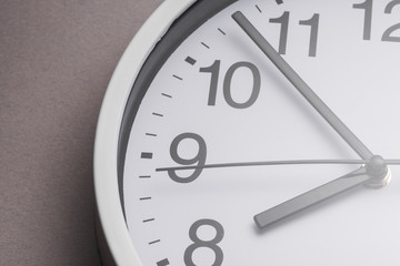 Close-up white clock ticking showing 8'oclock