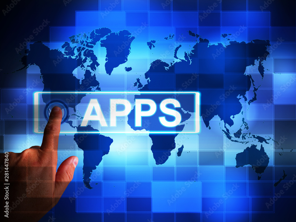 Poster apps store concept or software application icon means mobile or internet development - 3d illustrati