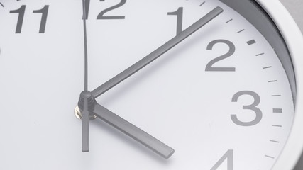 Close-up of hands on white clock face