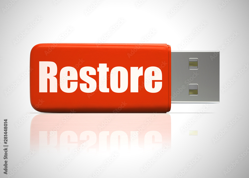 Poster restore backup concept meaning retrieval of data and information - 3d illustration
