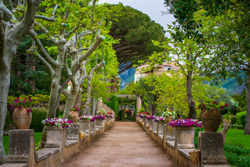 The backway view from The Terrace of Infinity or Terrazza dell'Infinito, Villa Cimbrone, Ravello  village, Amalfi coast of Italy