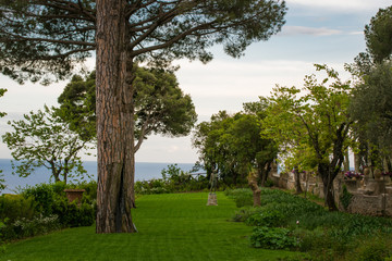 Fototapeta na wymiar Beautiful view from the garden of Villa Cimbrone, Ravello village, Amalfi coast of Italy