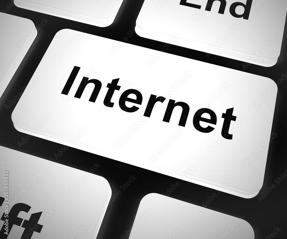 Poster internet computer key means connected to the world wide web - 3d illustration