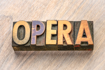 opera word in wood type