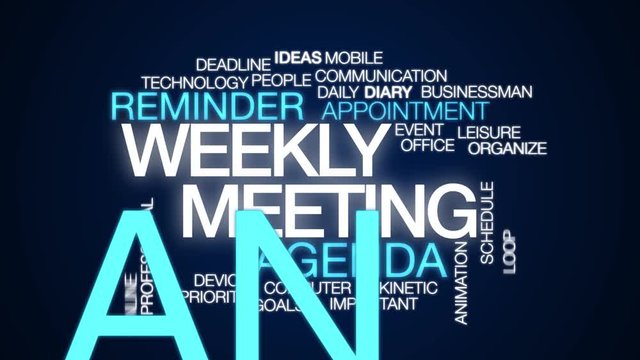 Weekly meeting animated word cloud. Kinetic typography.