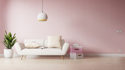 Fototapeta na wymiar Interior poster mock up living room with colorful white sofa . 3D rendering.