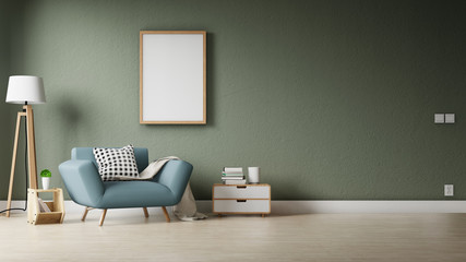 Interior poster mock up living room with colorful white sofa . 3D rendering.
