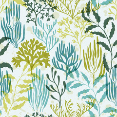 Materiał do szycia Coral reef seamless pattern., Ocean depth undersea bottom coral reef flourish.