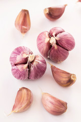 Garlic on a white background, close-up