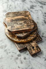 Set of different old wooden chopping boards