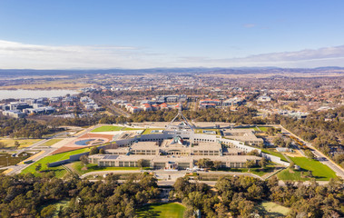 Aerial view of Australian Parliament House in Canberra, the capital city of Australia