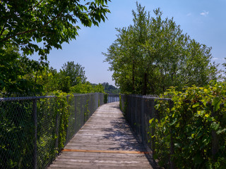Obraz premium wooden bike trail across the river in Quebec