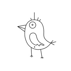 Cute cartoon bird illustration. Funny vector black and white bird illustration. Isolated monochrome bird illustration for various projects.