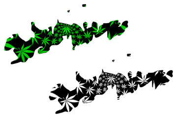 Isla de los Estados (Region of Argentina, Argentine Republic, Staten Island) map is designed cannabis leaf green and black, Isla de los Estados map made of marijuana (marihuana,THC) foliage,....