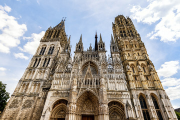 Fototapeta premium Rouen Cathedral (Cathedrale de Notre-Dame) in Rouen, capital of Haute-Normandie. The facade of the Gothic church building. Travel France.