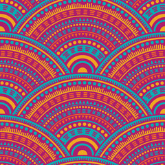 Obraz premium Ethnic circle shapes seamless geometric pattern.