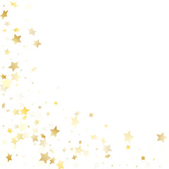 Flying gold star sparkle vector with white background.