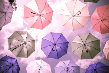 Background colorful umbrella street decoration.