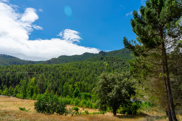 Mountains with abundant vegetation and blue sky