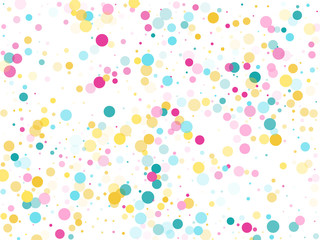 Memphis round confetti festive background in cyan blue, pink and yellow. Childish pattern vector.