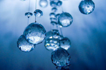 Blue crystal balls hanging