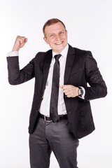 man in black suit. emotions, facial expressions, feelings, body language, signs.