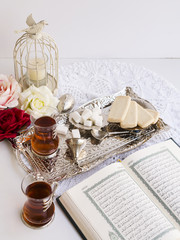 Top view of quran festive table