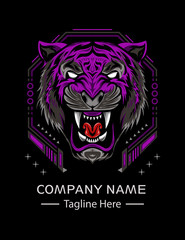 The Tiger head illustration on the black background