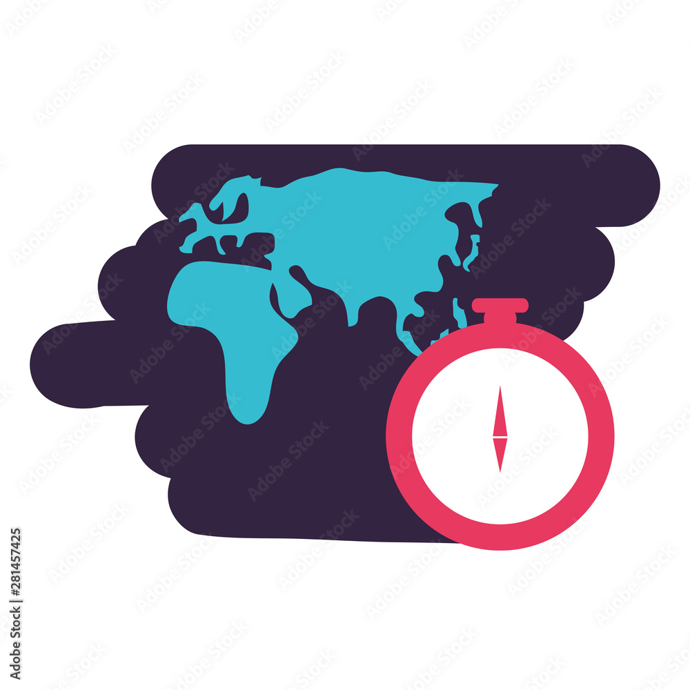 Poster compass guide device with map continents