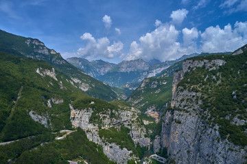 Aerial photography. Panoramic view of the Alps north of Italy. Trento Region, San Lorenzo Dorsino....