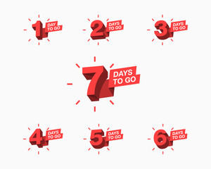 Number of days left to go countdown for sale, promotion, poster or banner. Simple flat illustration with 3d numbers.