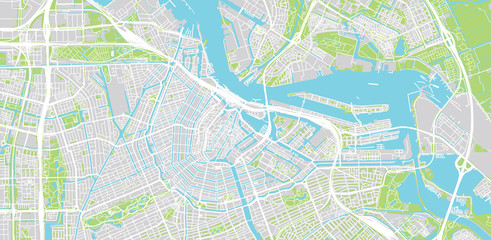 Urban vector city map of Amsterdam, The Netherlands