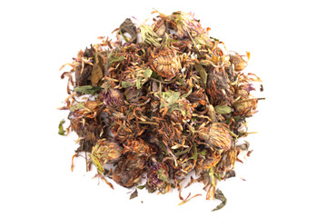 Dried Red Clover Flowers and Leaves on a White Background